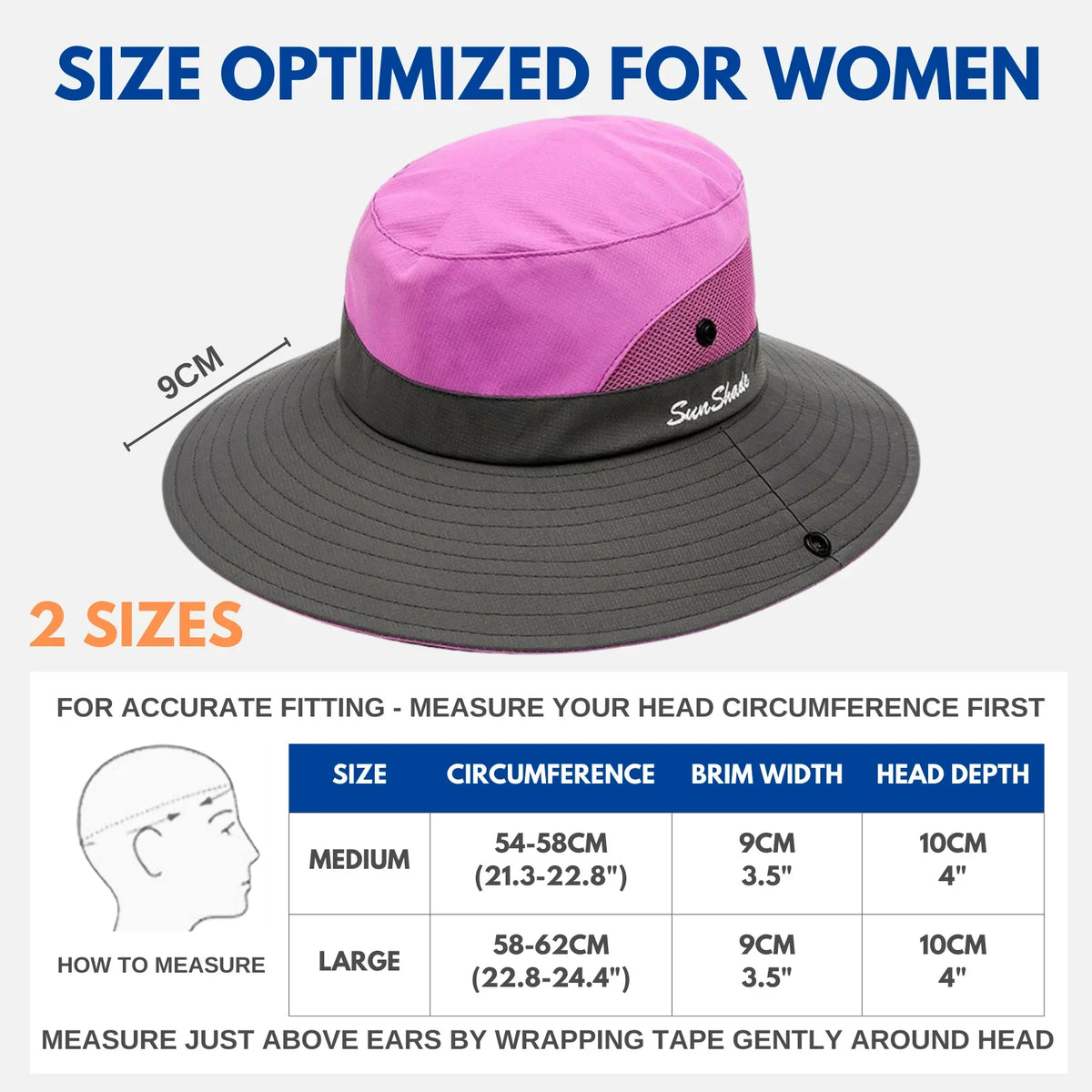 Sun Hat Wide Brim UPF 50 Ponytail Opening