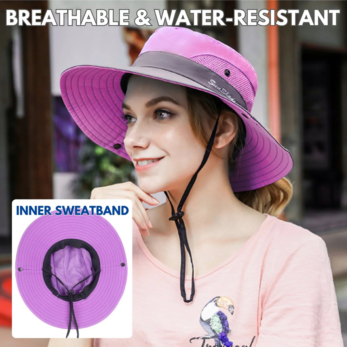 Sun Hat Wide Brim UPF 50 Ponytail Opening