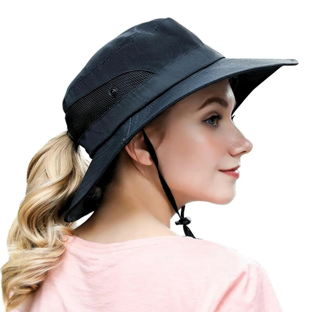 Sun Hat Wide Brim UPF 50 Ponytail Opening