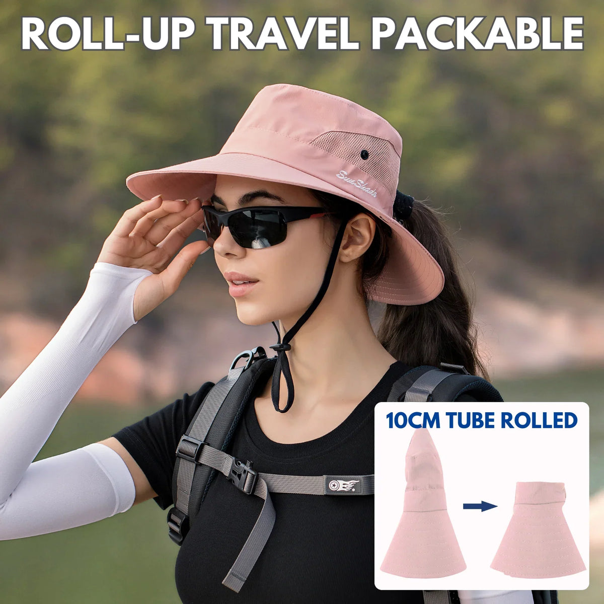 Sun Hat Wide Brim UPF 50 Ponytail Opening