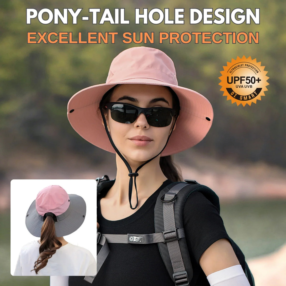Sun Hat Wide Brim UPF 50 Ponytail Opening
