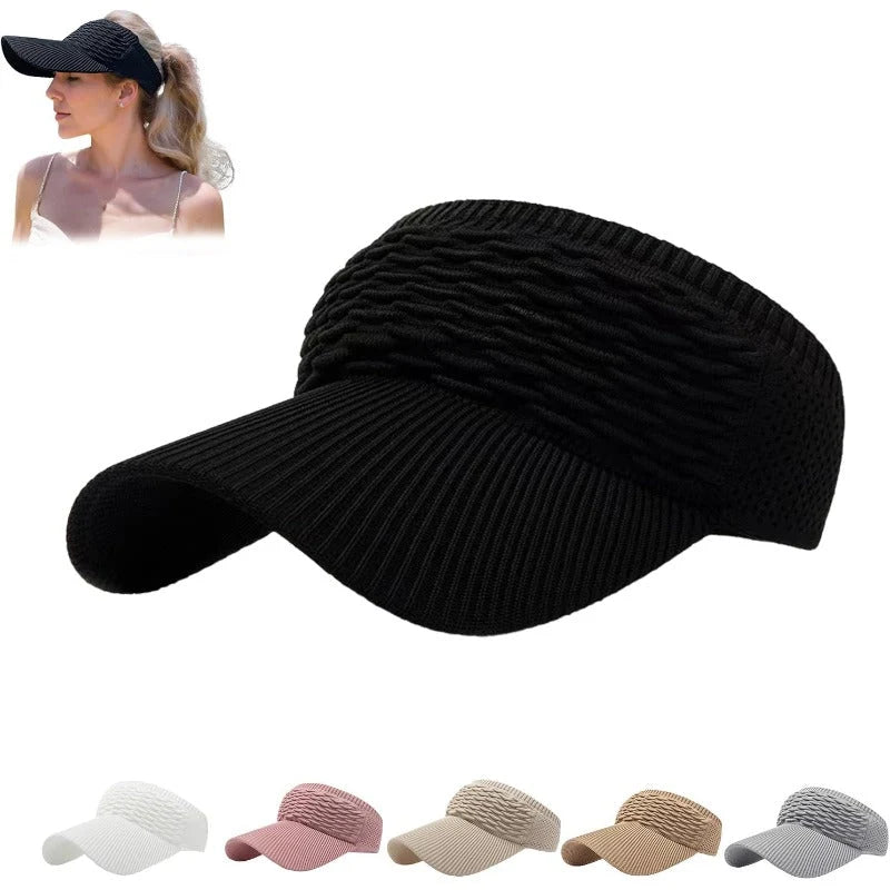 Sun Visor UPF 50+ Wide Brim Open-Top Knit Design