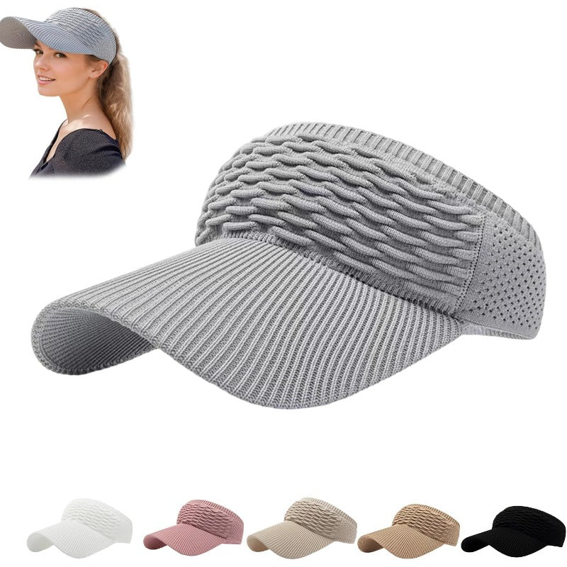 Sun Visor UPF 50+ Wide Brim Open-Top Knit Design