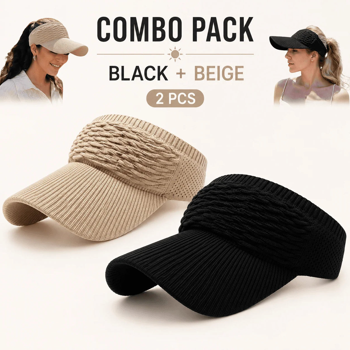 Sun Visor UPF 50+ Wide Brim Open-Top Knit Design