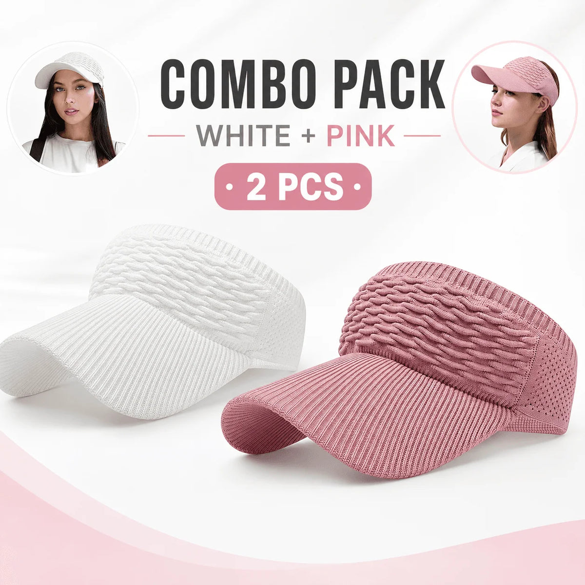 Sun Visor UPF 50+ Wide Brim Open-Top Knit Design