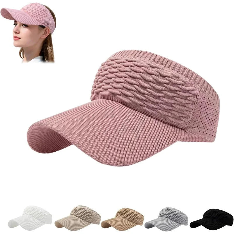Sun Visor UPF 50+ Wide Brim Open-Top Knit Design