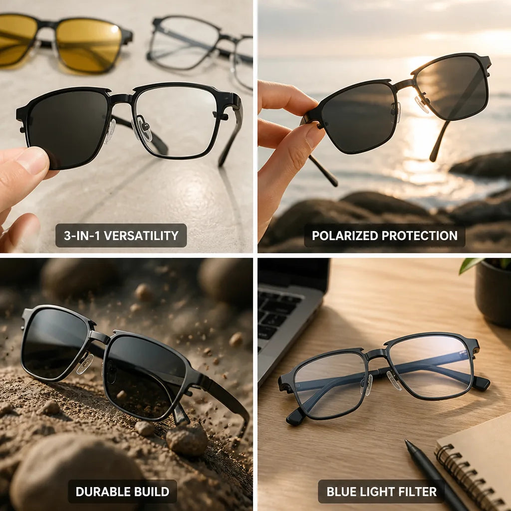 Sunglasses 3-in-1 Interchangeable Polarized Lenses Blue Light Filter