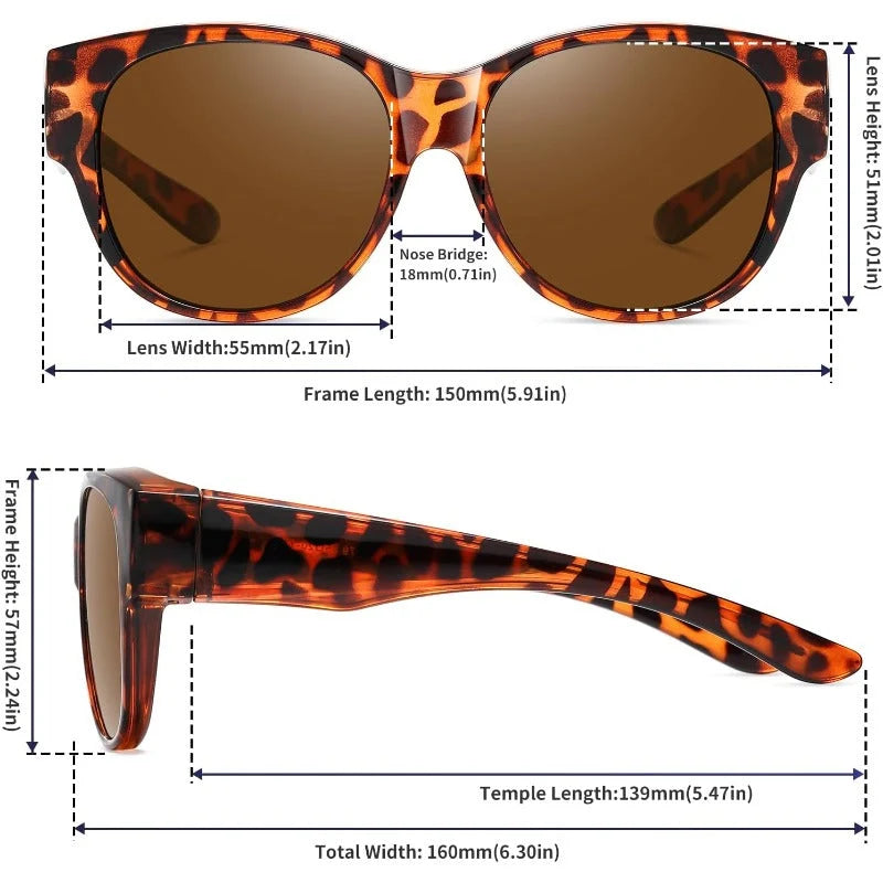Sunglasses Over Glasses Polarized UV400 Cat-Eye Design