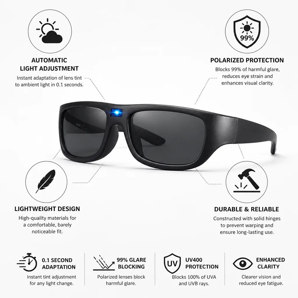 Sunglasses Photochromic Auto-Tint Polarized Lightweight