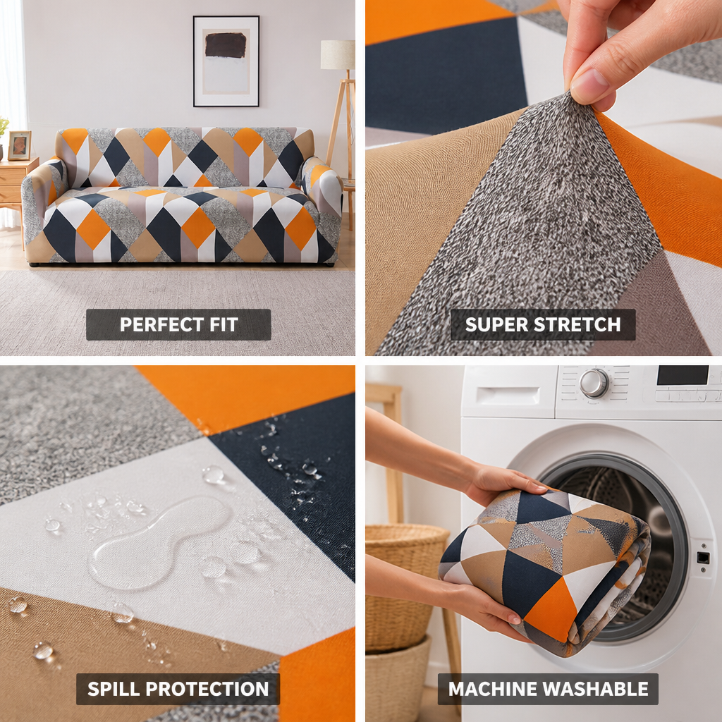 Super-Stretch Non-Slip Polyester Sofa Cover (Fits 1–4 Seaters)
