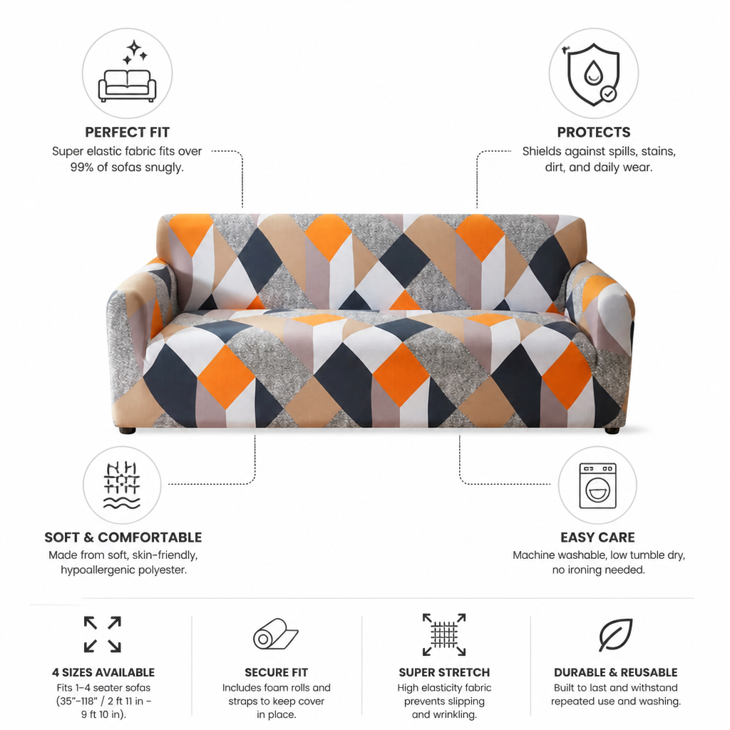 Super-Stretch Non-Slip Polyester Sofa Cover (Fits 1–4 Seaters)