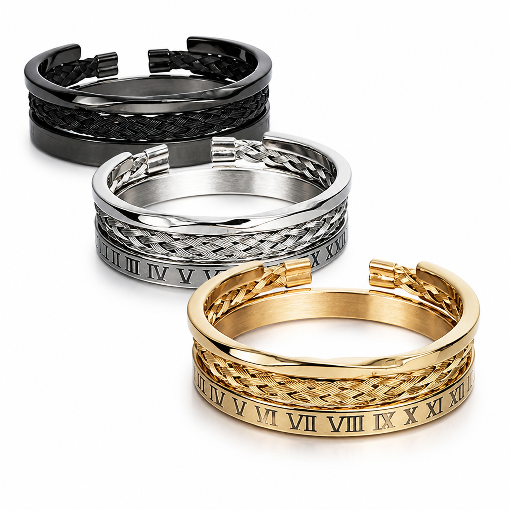 Surgical Stainless Steel Roman Numeral Bracelet Set (Adjustable)