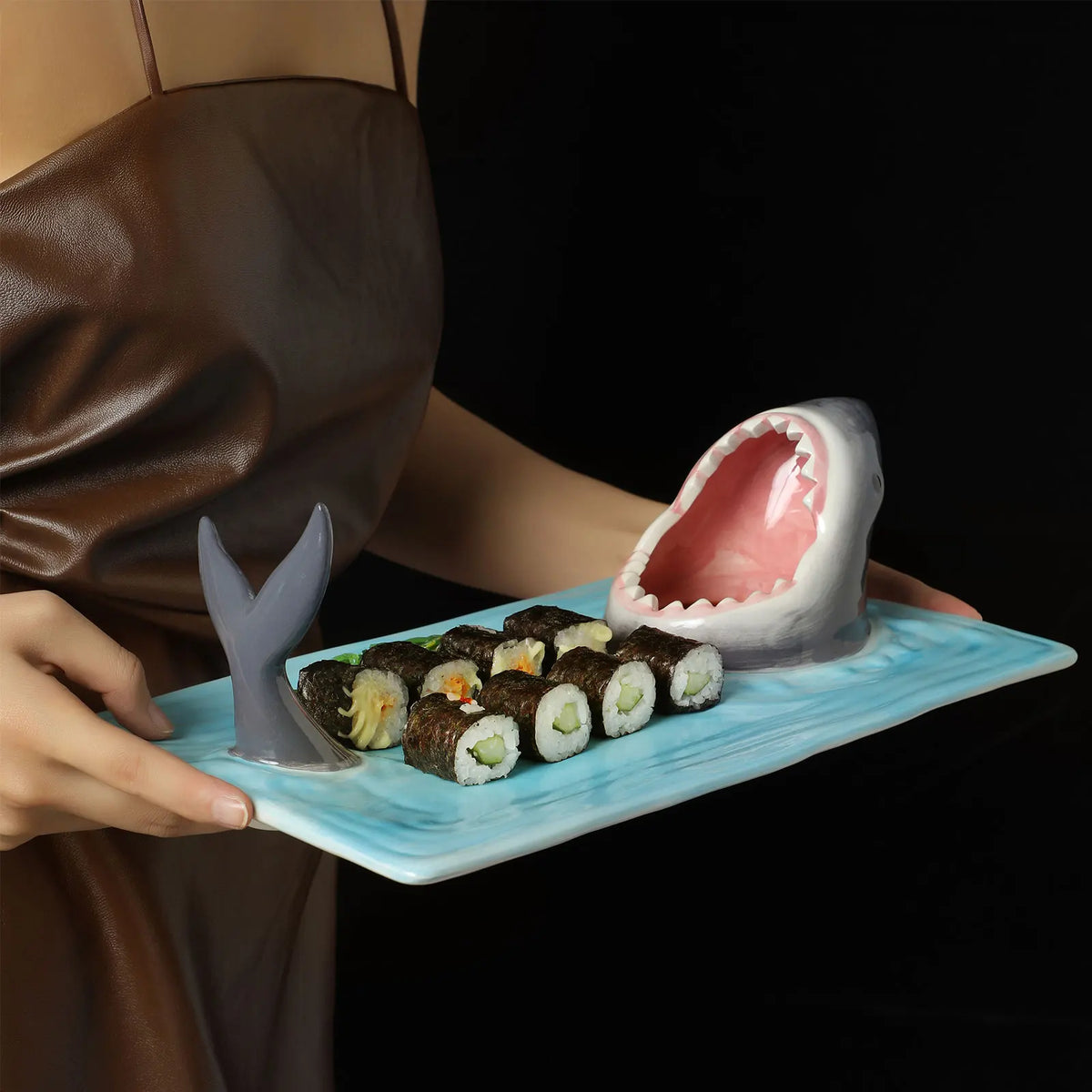 Sushi Serving Platter Ceramic Shark Design Dishwasher-Safe
