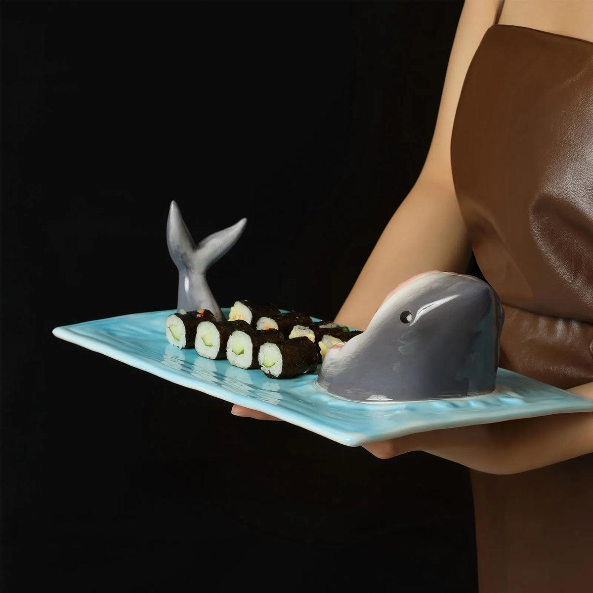 Sushi Serving Platter Ceramic Shark Design Dishwasher-Safe