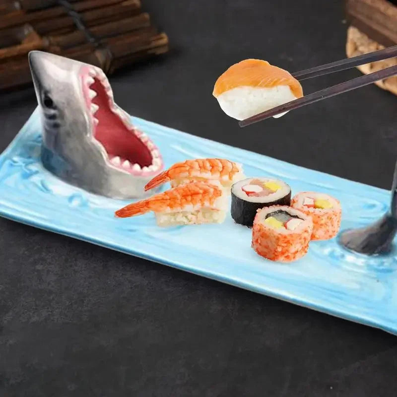 Sushi Serving Platter Ceramic Shark Design Dishwasher-Safe