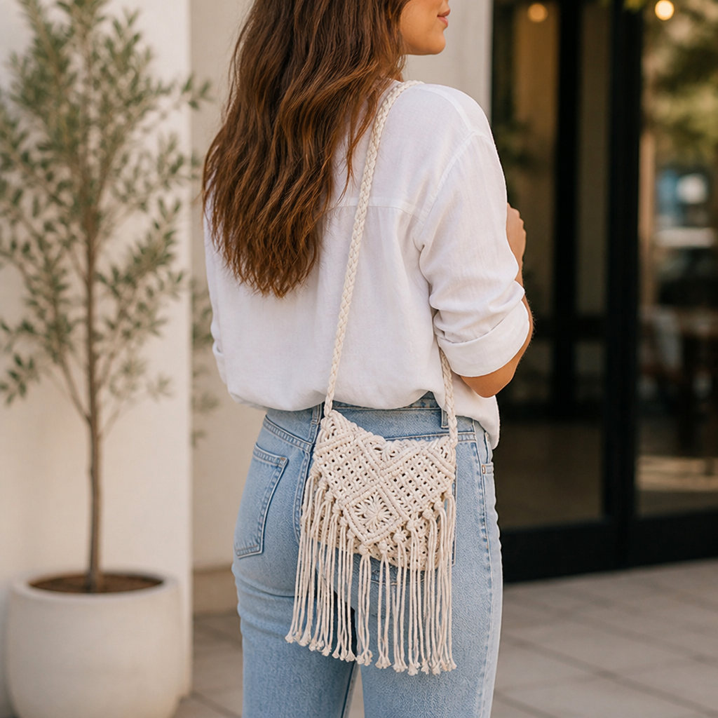 Sustainable Handcrafted Macramé Shoulder Bag (Adjustable Strap)