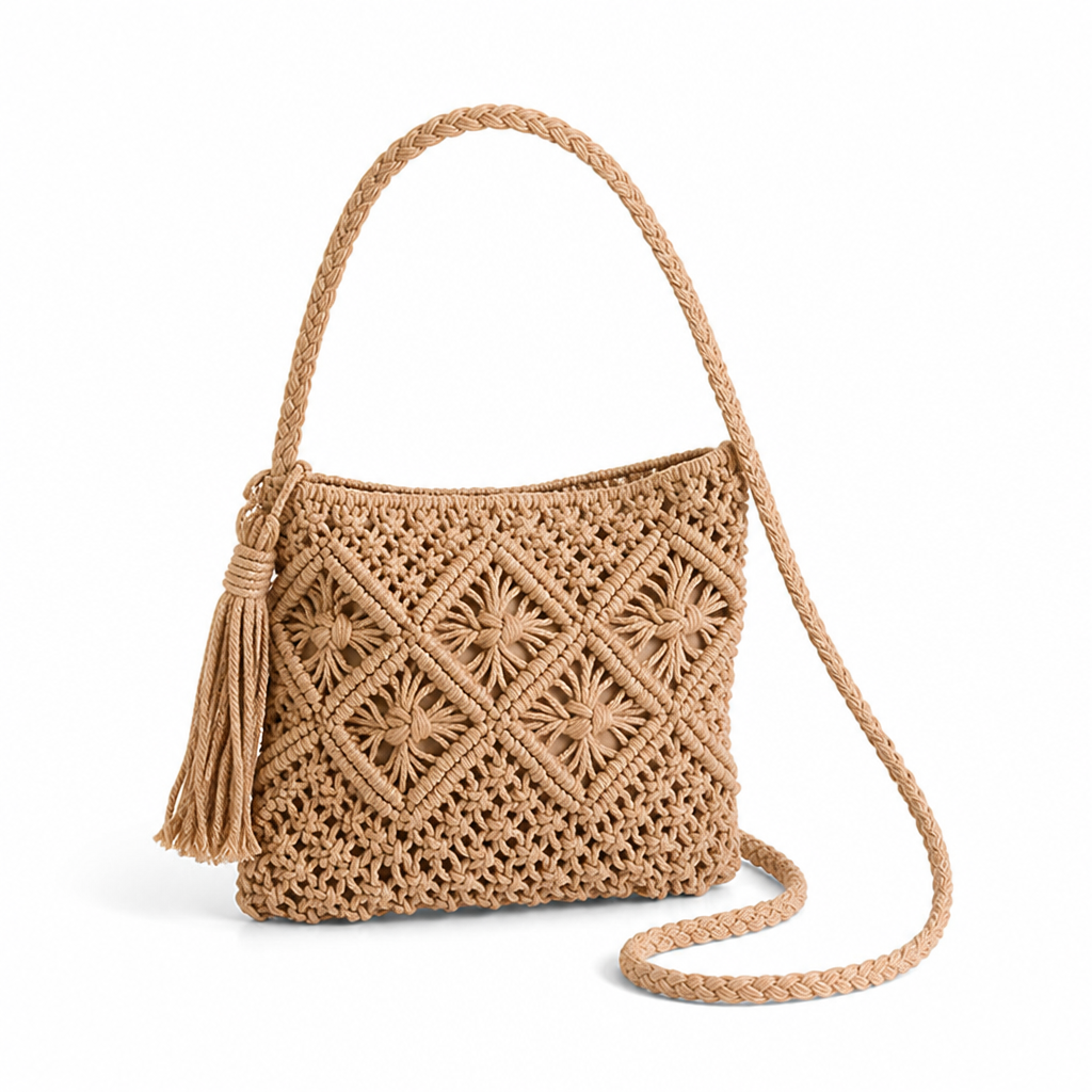 Sustainable Handmade Macrame Shoulder Bag (Adjustable Braided Strap)