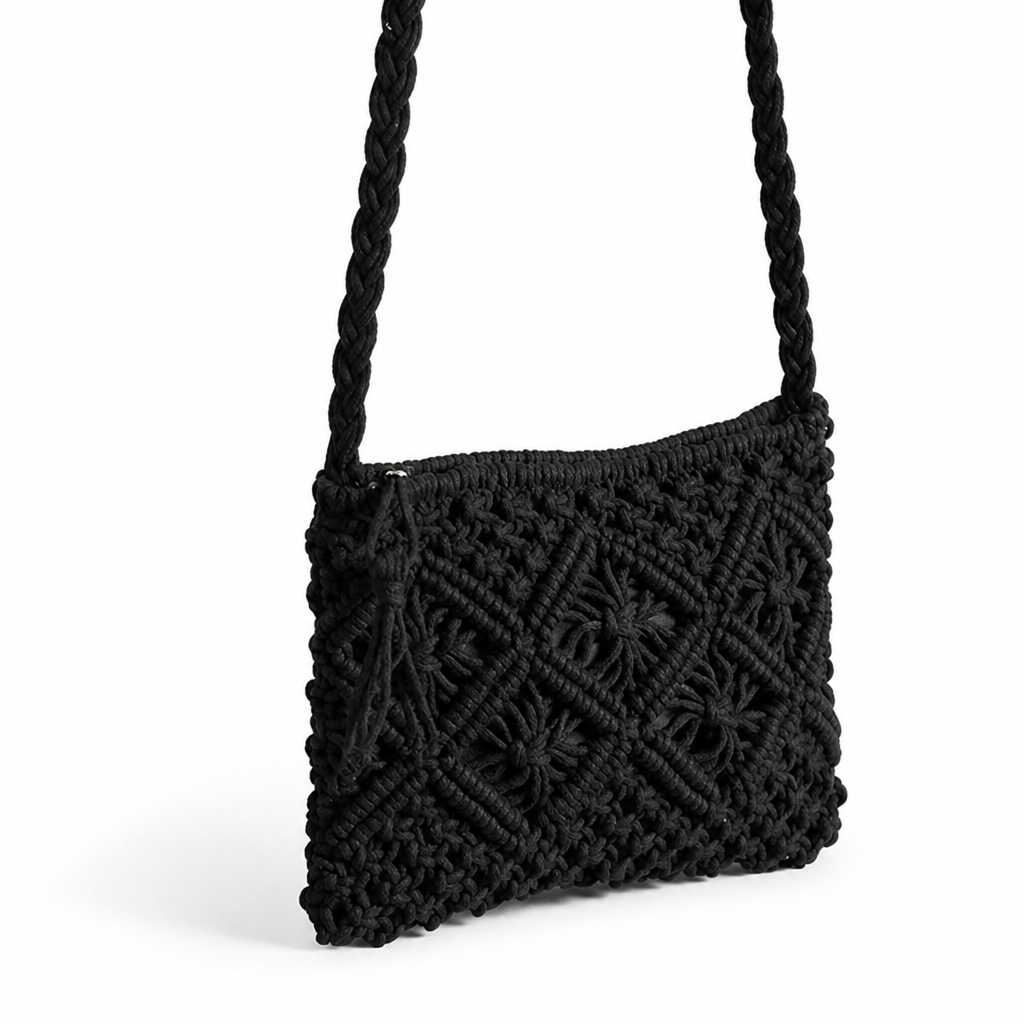 Sustainable Handmade Macrame Shoulder Bag (Adjustable Braided Strap)
