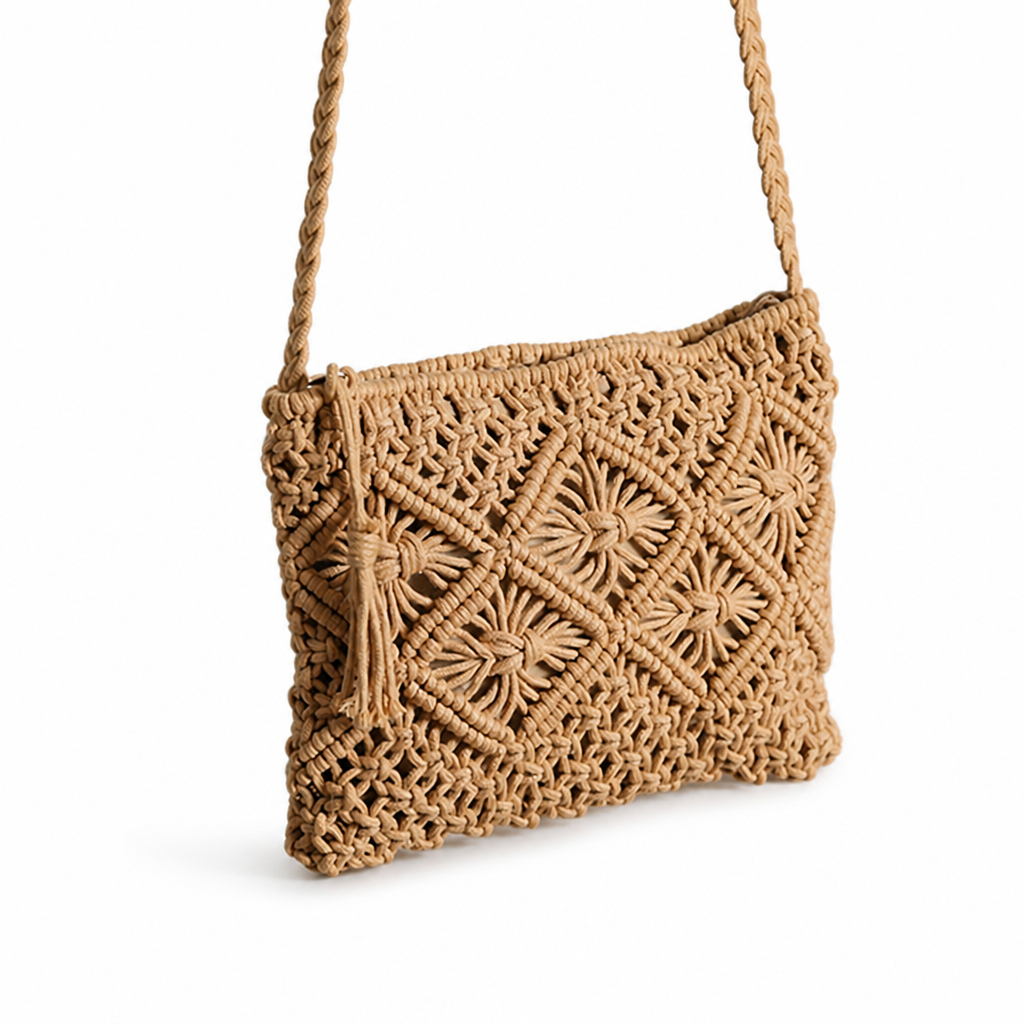 Sustainable Handmade Macrame Shoulder Bag (Adjustable Braided Strap)