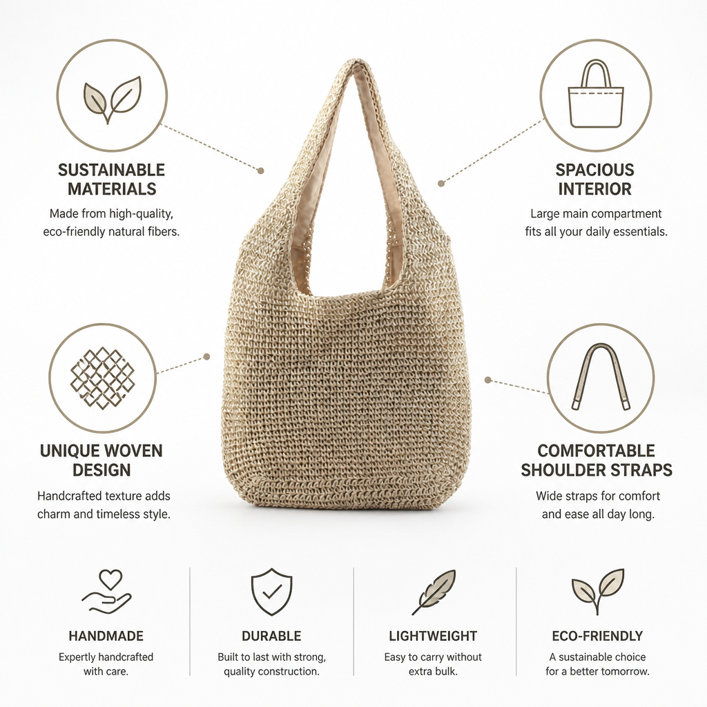 Sustainable Handmade Woven Handbag (Spacious Interior)