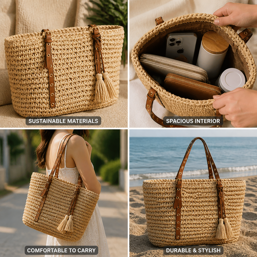 Sustainable Knitted Tassel & Leather-Accent Handbag