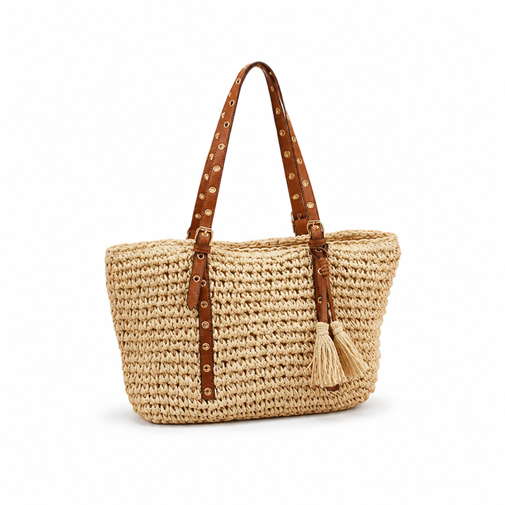 Sustainable Knitted Tassel & Leather-Accent Handbag