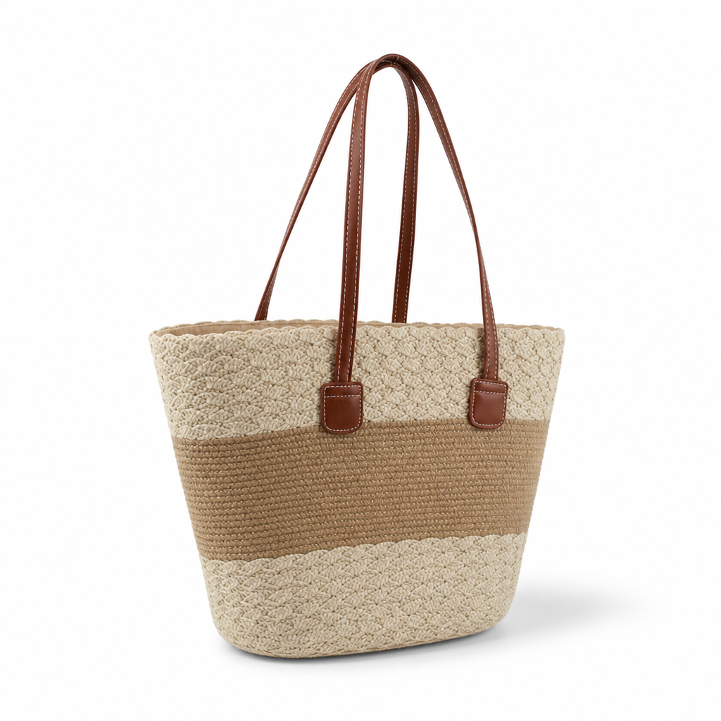 Sustainable Woven Picnic Bag (Faux Leather Trim)