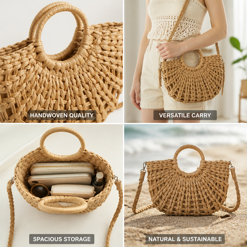 Sustainably Sourced Handwoven Straw Crossbody Bag (Removable Strap)
