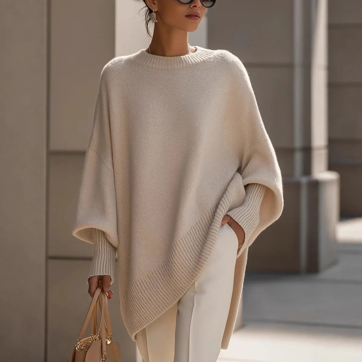 Sweater Oversized Dropped Shoulders Asymmetric Hem