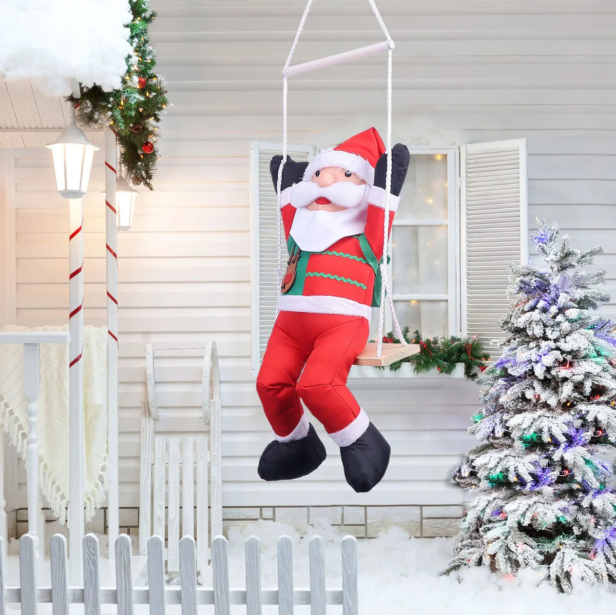 Swinging Santa Figure Lightweight Fabric Indoor & Outdoor