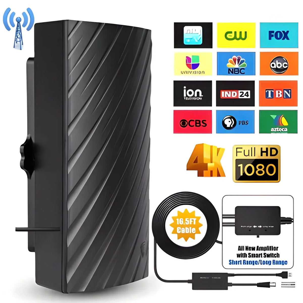 TV Antenna Long-Range 4K Reception High-Gain Amplifier