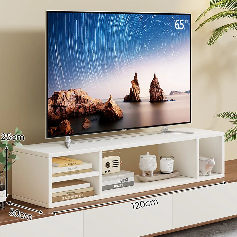 TV Stand Riser Two Open Storage Compartments Cable Routing