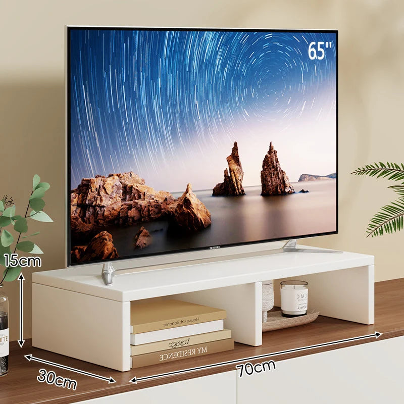 TV Stand Riser Two Open Storage Compartments Cable Routing