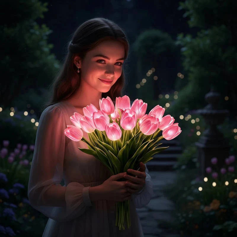 Table Lamp 10-Stem Tulip Battery-Powered Warm White LED