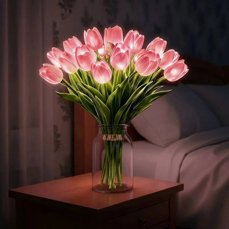 Table Lamp 10-Stem Tulip Battery-Powered Warm White LED