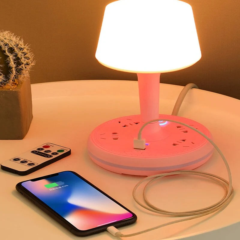 Table Lamp Adjustable Arm Power Strip Phone Holder