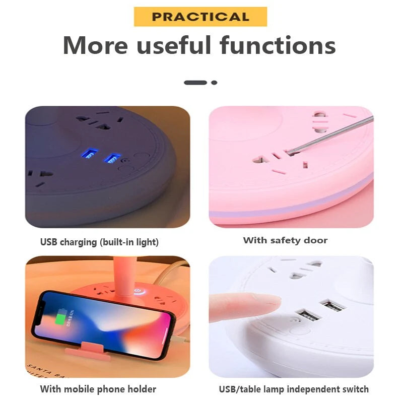 Table Lamp Adjustable Arm Power Strip Phone Holder