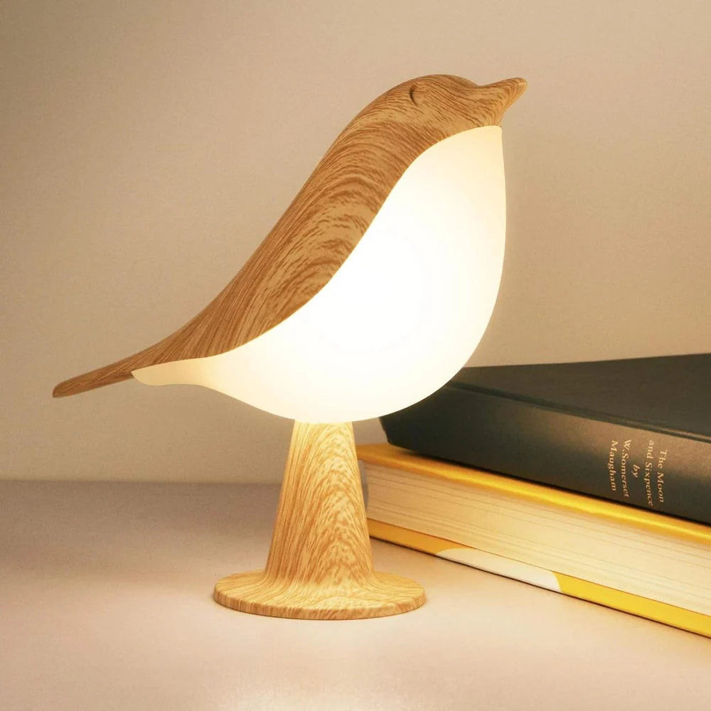 Table Lamp Bird Sculpture Solid Wood Rechargeable USB