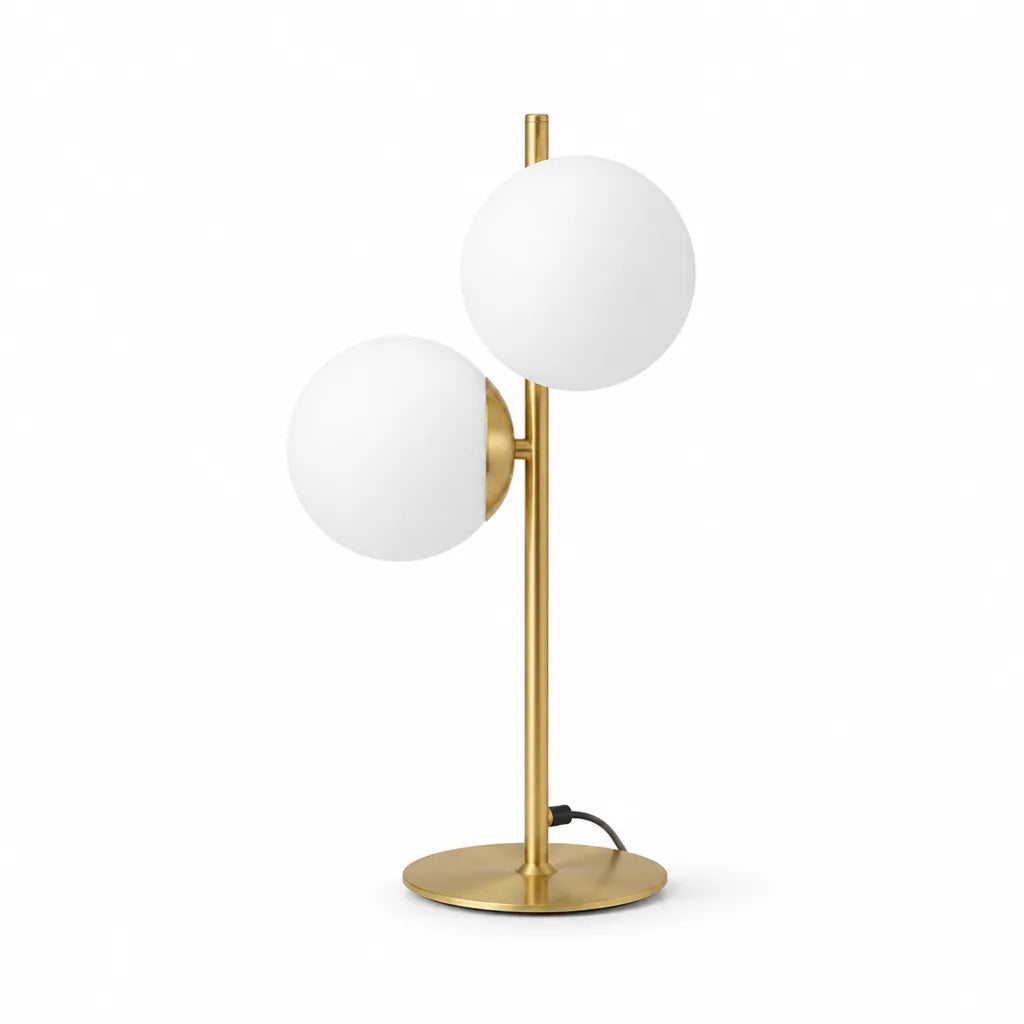 Table Lamp Brass Finish & White Glass Shade Built-In Switch
