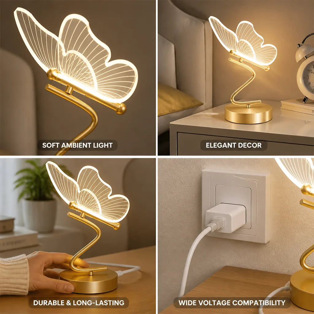 Table Lamp Butterfly Acrylic Wings Warm LED