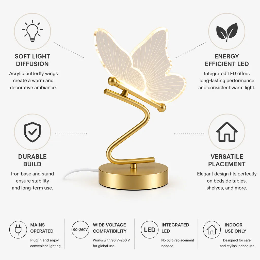 Table Lamp Butterfly Acrylic Wings Warm LED