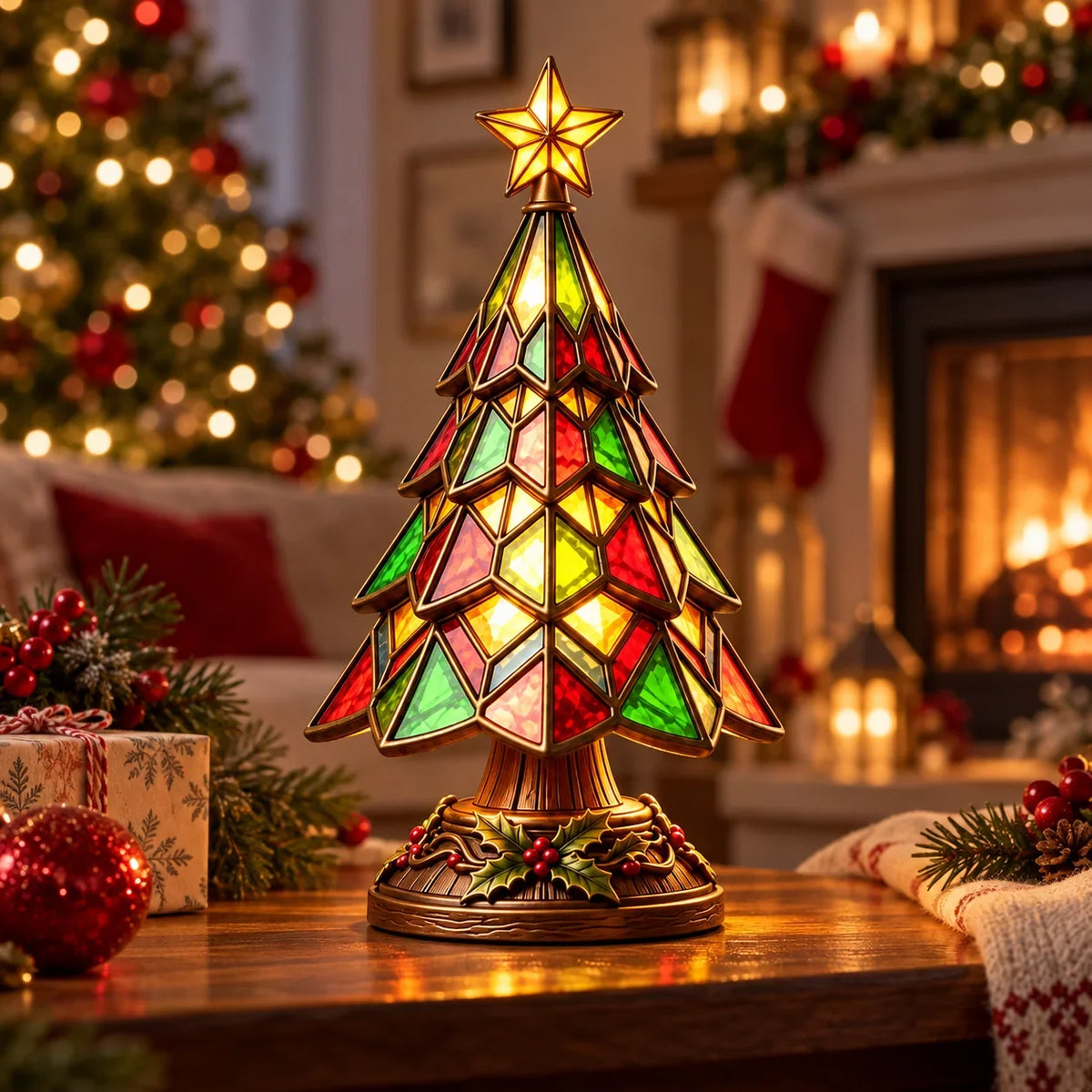 Table Lamp Christmas Tree Design Colorful Glow