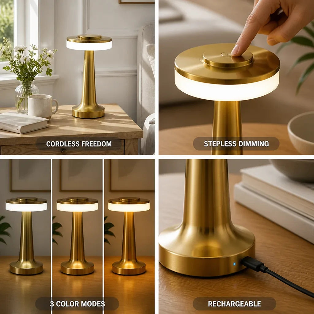 Table Lamp Cordless Stepless Dimming Three Color Modes
