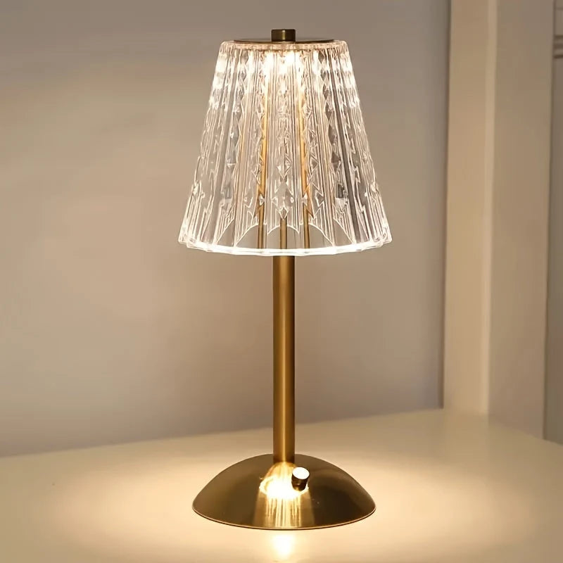 Table Lamp Crystal-Effect Shade Touch Dimming & USB Rechargeable