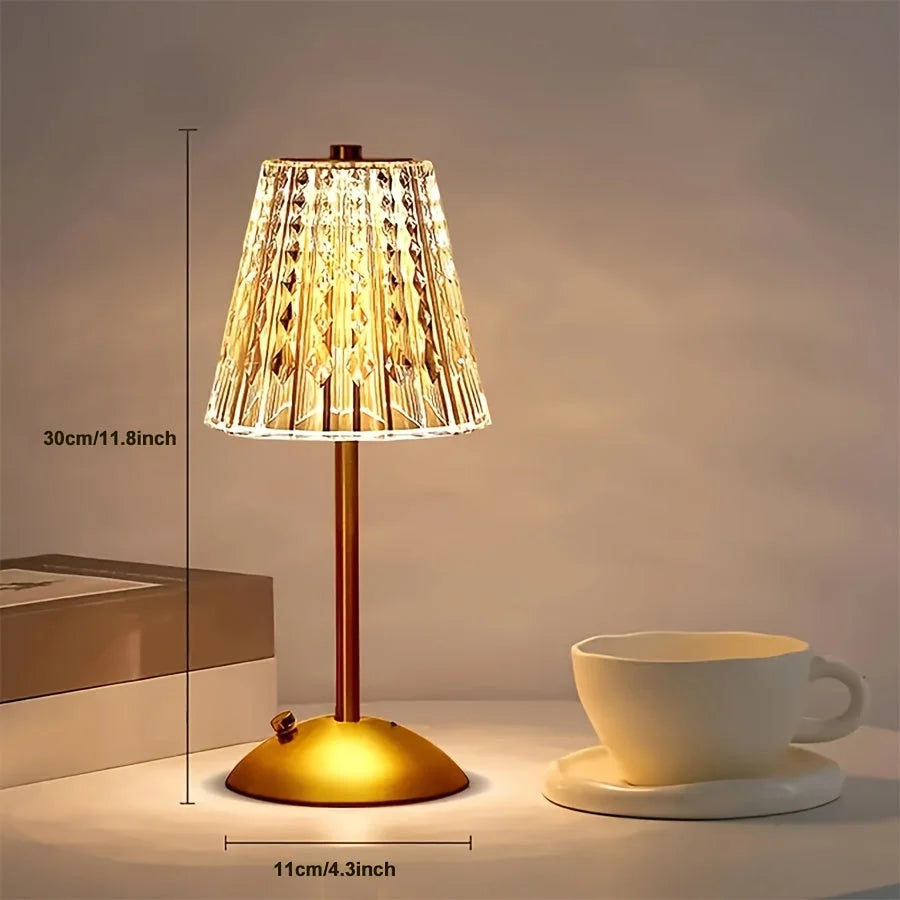 Table Lamp Crystal-Effect Shade Touch Dimming & USB Rechargeable