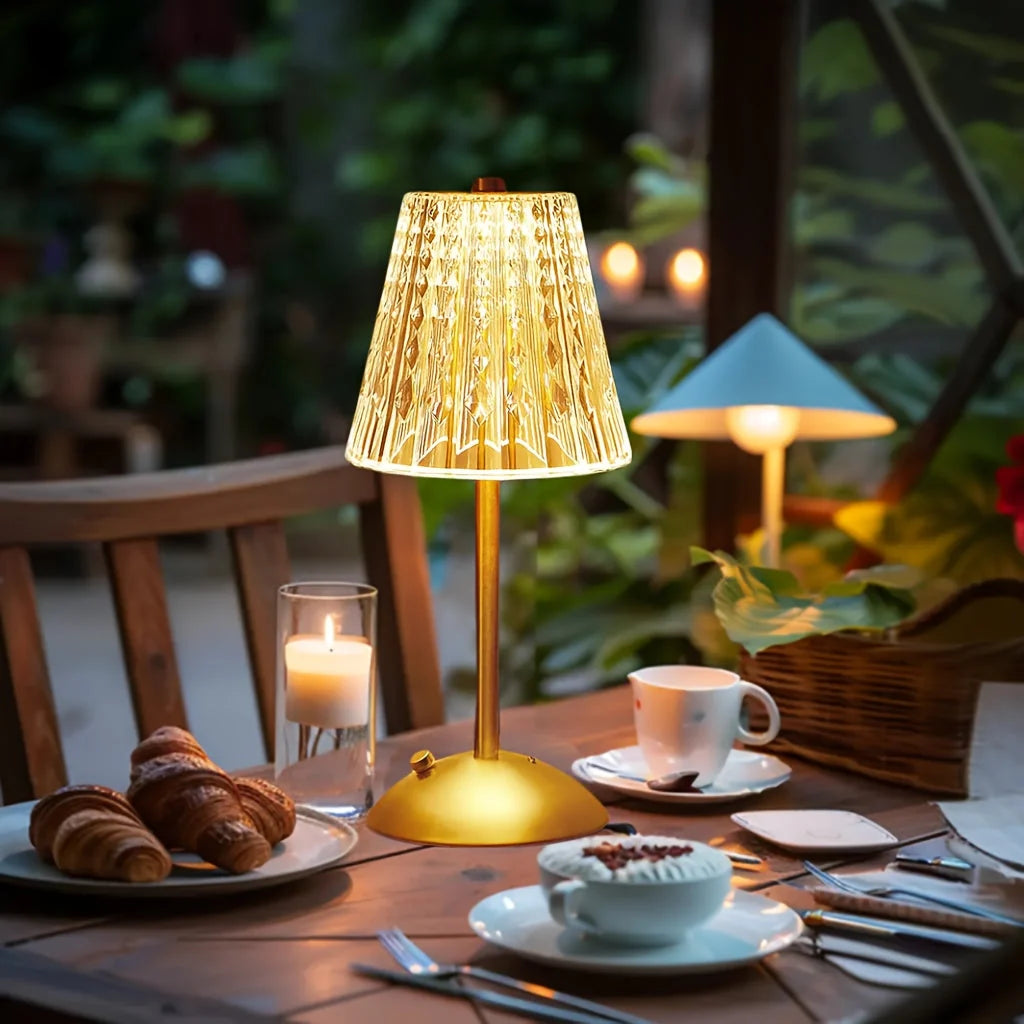Table Lamp Crystal-Effect Shade Touch Dimming & USB Rechargeable