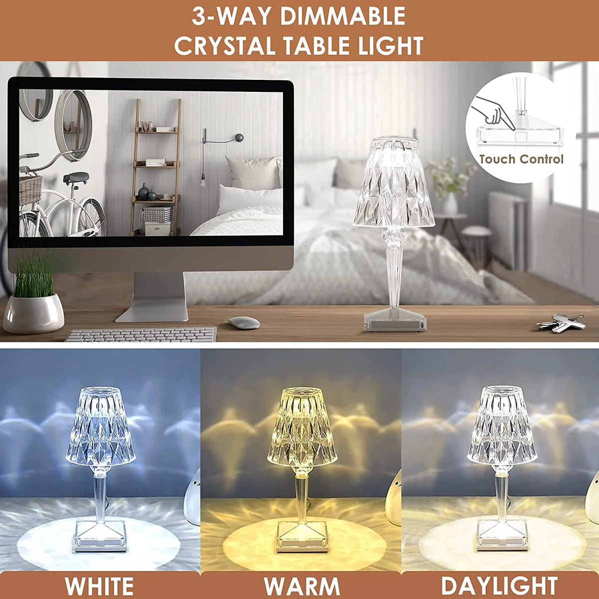 Table Lamp Diamond Design LED Touch USB
