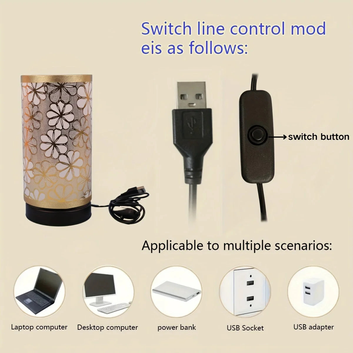 Table Lamp Floral USB-Powered Integrated LED