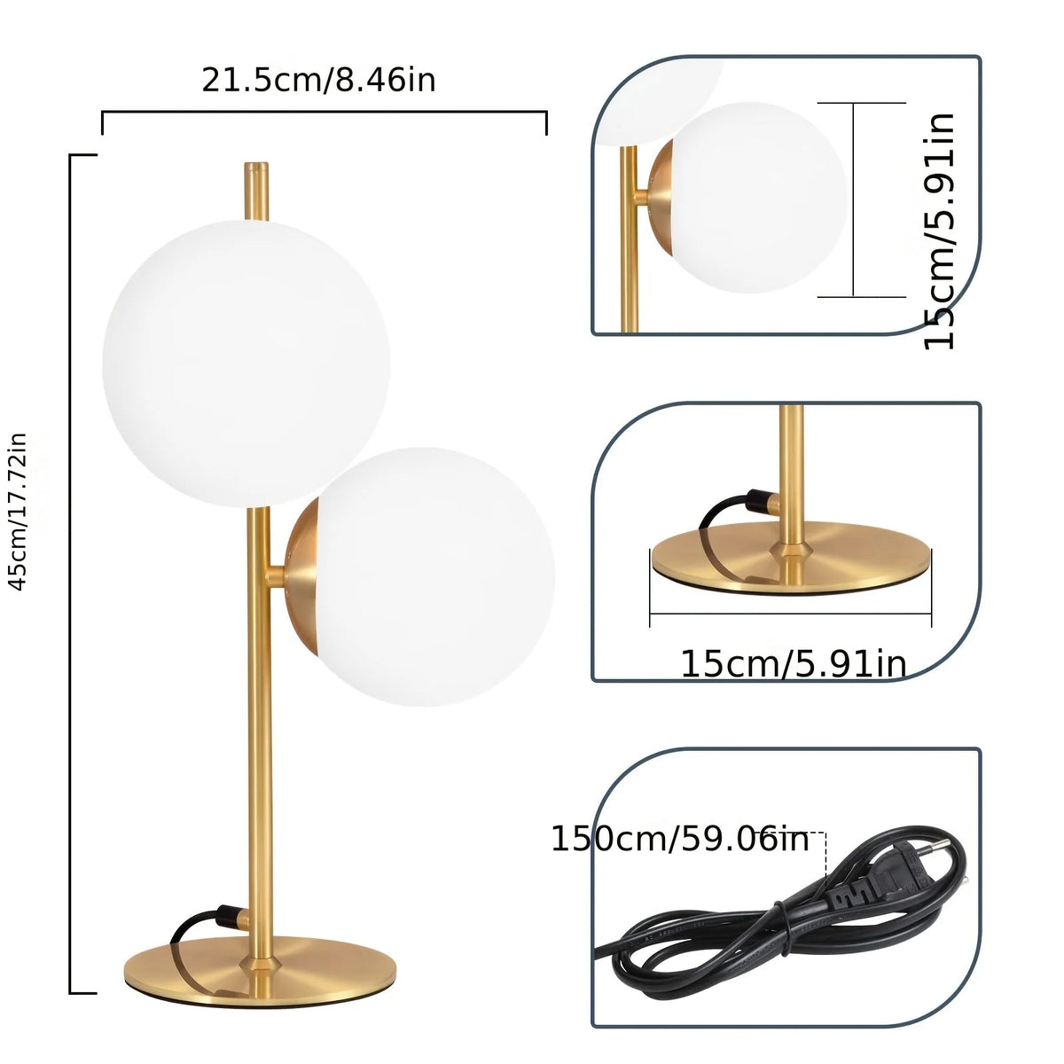 Table Lamp Frosted Glass Globe & Golden Metal Stem