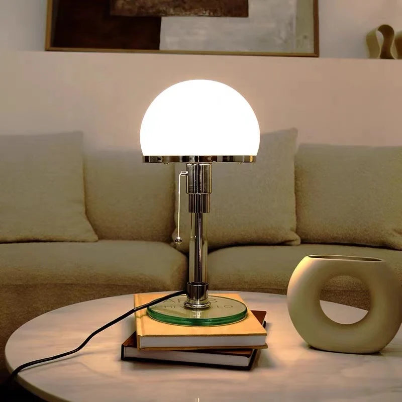 Table Lamp Frosted Glass Shade Adjustable Height Chrome Finish